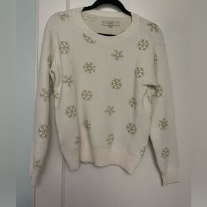 LOFT Beige and Gold Snowflake Sweater (Small)